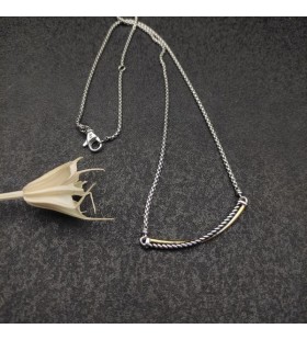 David Yurman Women's Crossover Bar Pendant Necklace Sterling Silver with 18K Yellow Gold