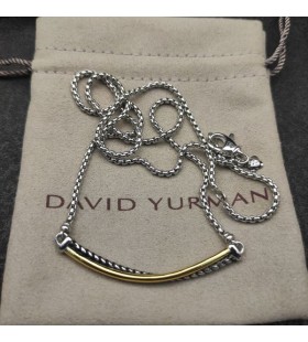 David Yurman Women's Crossover Bar Pendant Necklace Sterling Silver with 18K Yellow Gold