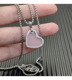 David Yurman Women's Elements Heart Amulet Sterling Silver with Pink Opal and Diamonds 18.7mm