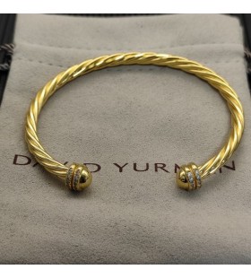David Yurman Women's Helena Cablespira Cuff Bracelet 18K Yellow Gold with Diamonds 4mm