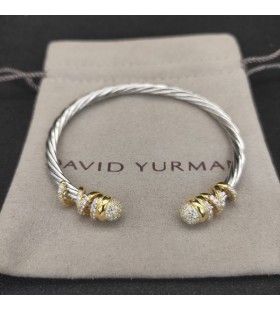 David Yurman Women's Helena Cuff Bracelet Sterling Silver with 18K Yellow Gold and Diamonds 4mm