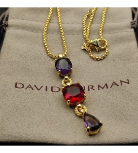 David Yurman Women's Marbella Y Pendant 18K Yellow Gold with Amethyst and Rhodolite Garnet 57.8mm