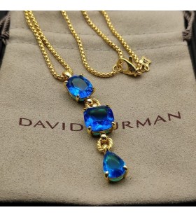 David Yurman Women's Marbella Y Pendant 18K Yellow Gold with Blue Topaz and Hampton Blue Topaz 57.8mm