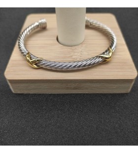 David Yurman Women's Petite Helena Classic Cable Station Cuff Bracelet Sterling Silver with 14K Yellow 5mm