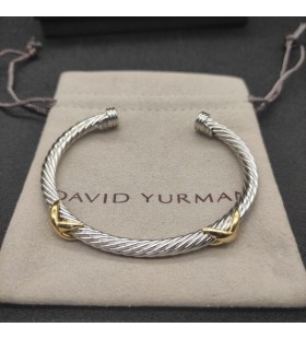 David Yurman Women's Petite Helena Classic Cable Station Cuff Bracelet Sterling Silver with 14K Yellow 5mm