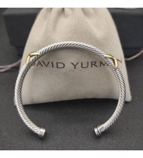 David Yurman Women's Petite Helena Classic Cable Station Cuff Bracelet Sterling Silver with 14K Yellow Gold 4mm