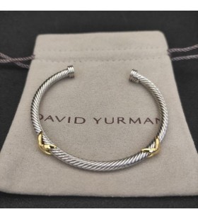 David Yurman Women's Petite Helena Classic Cable Station Cuff Bracelet Sterling Silver with 14K Yellow Gold 4mm