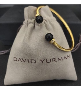 David Yurman Women's Solari Cablespira Cuff Bracelet 18K Yellow Gold with Black Onyx and Diamonds 3mm