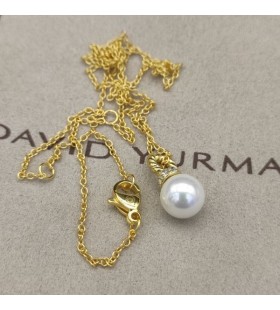 David Yurman Women's Solari Pendant Necklace 18K Yellow Gold with Pearl and Diamonds 8mm
