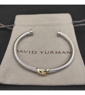 David Yurman Women's X Classic Cable Station Cuff Bracelet Sterling Silver with 14K Yellow Gold 4mm
