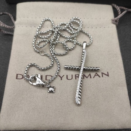David Yurman Crossover Cruz Pingente de Prata com Diamantes 30,2 mm