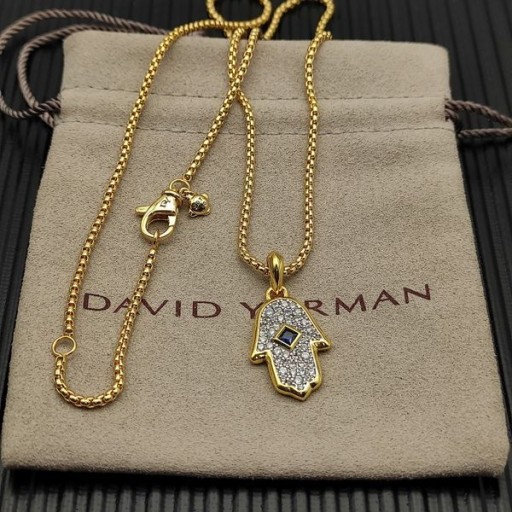 David Yurman Hamsa Amuleto de Ouro 18K Amarelo com Pavé de Diamantes e Safira Azul de 24,6 mm