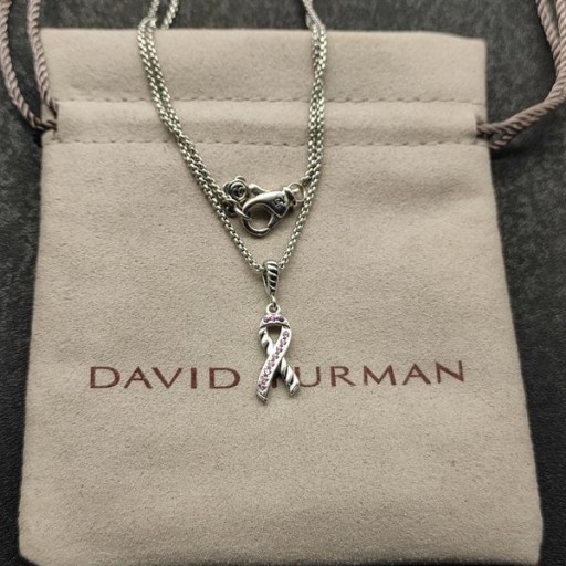 David Yurman Mulheres do Cabo Colecionáveis Fita Colar Pingente de Prata com Safiras cor-de-Rosa de 24,4 mm