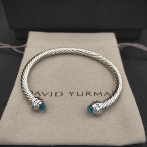 David Yurman das Mulheres Clássico Cabo Bracelete de Prata com Diamantes Azuis 5mm