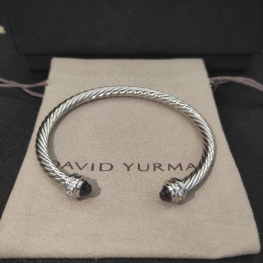 David Yurman das Mulheres Clássico Cabo Bracelete de Prata com Roxo Diamantes 5mm
