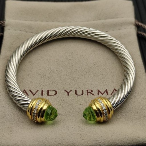 David Yurman das Mulheres Clássico Cablespira Bracelete de Prata com Ouro 18K Amarelo E Verde claro Diamantes 7mm