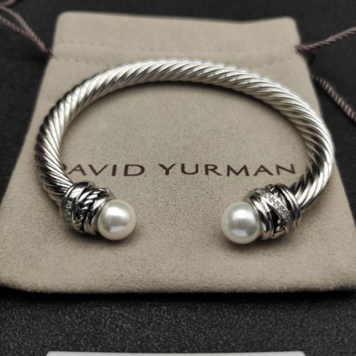 David Yurman das Mulheres Clássico Cablespira Bracelete de Prata com Pérolas e Diamantes 7mm