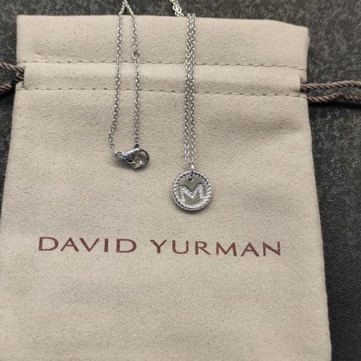 David Yurman Mulheres Inicial Charme Colar de Prata com Diamante M