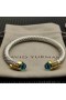 David Yurman das Mulheres Clássico Cabo Bracelete de Prata com Ouro Amarelo 18K Com Diamantes Azuis 7mm