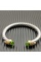 David Yurman das Mulheres Clássico Cabo Bracelete de Prata com Ouro Amarelo 18K Com Diamantes Verdes 7mm
