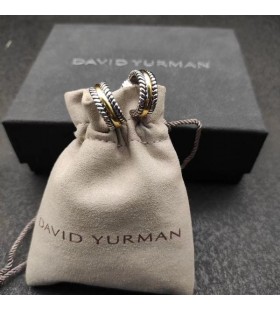 David Yurman Cabo de Colecionáveis do Huggie Brincos de Prata com Ouro 14K Amarelo 15,6 mm