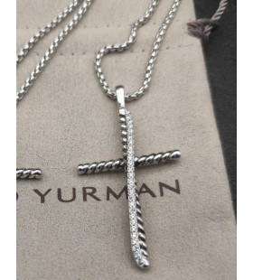 David Yurman Crossover Cruz Pingente de Prata com Diamantes 30,2 mm