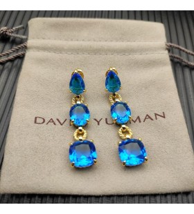 David Yurman Marbella Brincos de Ouro Amarelo 18K com Topázio Azul e Hampton Topázio Azul 51mm