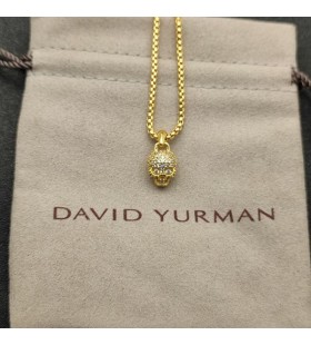 David Yurman Crânio Amuleto Completo Pavé de Diamantes e Ouro Amarelo 18K 14mm