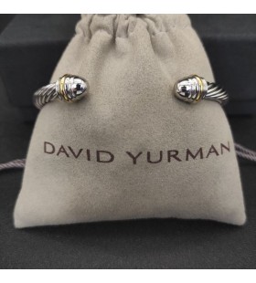 David Yurman das Mulheres Clássico Cabo Bracelete de Prata com Ouro Amarelo 14K 5mm