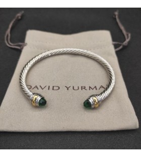 David Yurman das Mulheres Clássico Cabo Bracelete de Prata com Ouro 14K Amarelo e Verde Escuro Diamantes 5mm