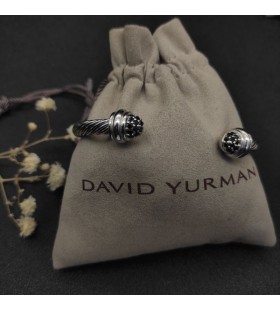 David Yurman das Mulheres Clássico Cabo Bracelete de Prata com Pavé de Diamantes Cúpulas 5mm