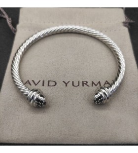 David Yurman das Mulheres Clássico Cabo Bracelete de Prata com Pavé de Diamantes Cúpulas 5mm