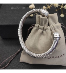 David Yurman das Mulheres Clássico Cabo Bracelete de Prata com Pavé de Diamantes Cúpulas 7mm