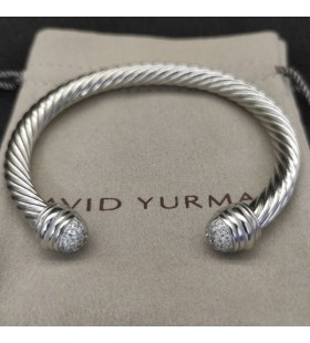 David Yurman das Mulheres Clássico Cabo Bracelete de Prata com Pavé de Diamantes Cúpulas 7mm