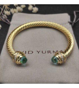David Yurman das Mulheres Clássico Cablespira Bracelete de Ouro Amarelo 18K com Diamantes Azuis 7mm