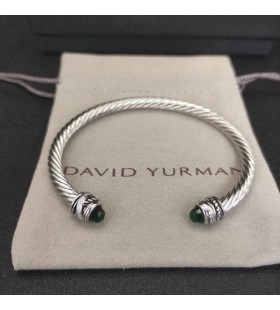 David Yurman das Mulheres Clássico Cablespira Bracelete de Prata com Verde Escuro Diamantes 5mm