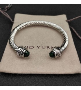 David Yurman das Mulheres Clássico Cablespira Bracelete de Prata com Verde Escuro Diamantes 7mm