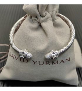 David Yurman Mulheres da Renascença Cablespira Bracelete de Prata com Diamantes 4mm
