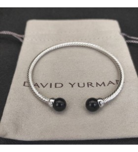 David Yurman Mulheres Solari Cablespira Bracelete de Prata com Preto Ônix e Diamantes 3mm