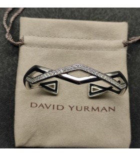 David Yurman Mulheres Zig Zag Stax Duas Linha Bracelete de Prata com Diamantes 13mm