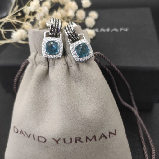 David Yurman 7mm Tér Gyémánt Gombot Drót Fülbevaló Kék Gyémánt