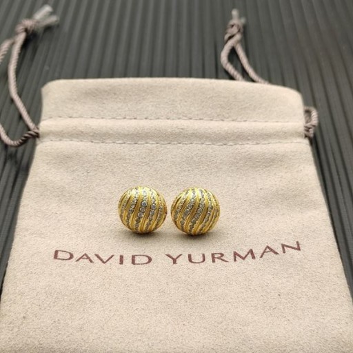 David Yurman Kábel Gyűjtők Fülbevaló 18K Sárga Arany Gyémánt 8 mm-es