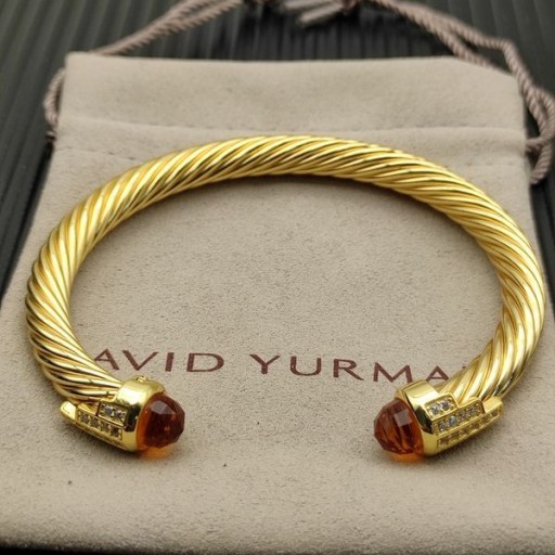 David Yurman Női Klasszikus Kábel Mandzsetta Karkötő 18K Sárga Arany Pezsgő Gyémánt 7mm