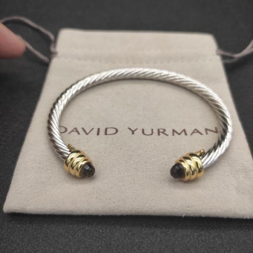 David Yurman Női Klasszikus Kábel Mandzsetta Karkötő Sterling Ezüst, 14K Sárga Arany, Ametiszt 5mm