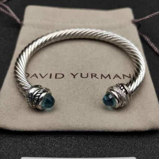 David Yurman Női Klasszikus Cablespira Mandzsetta Karkötő Ezüst Kék Gyémánt 7mm