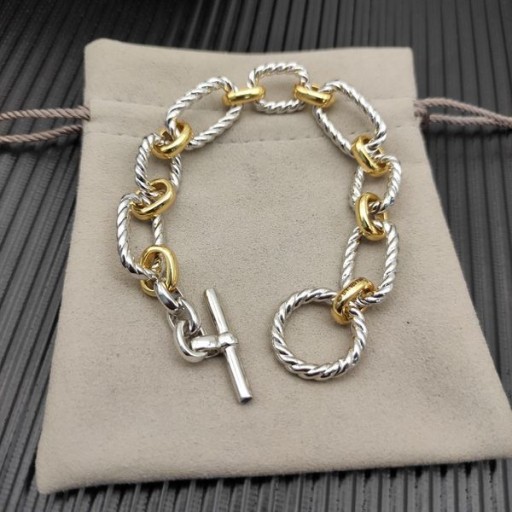 David Yurman Női Madison Kampós Lánc Karkötő Ezüst 18K Sárga Arany 19cm