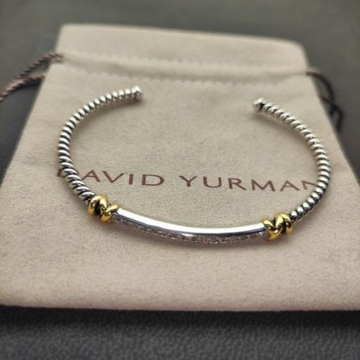 David Yurman Női Petite Helena Klasszikus Kábeltévé Mandzsetta Karkötő Ezüst 18K Sárga Arany Gyémánt 3mm