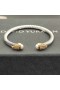 David Yurman Női Klasszikus Kábel Mandzsetta Karkötő Ezüst 18K Sárga Arany, Gyöngy, 5mm