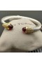 David Yurman Női Klasszikus Kábel Mandzsetta Karkötő Ezüst 18K Sárga Arany, Vörös Gyémánt 7mm