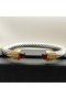 David Yurman Női Klasszikus Kábel Mandzsetta Karkötő Ezüst 18K Sárga Arany, Vörös Gyémánt 7mm